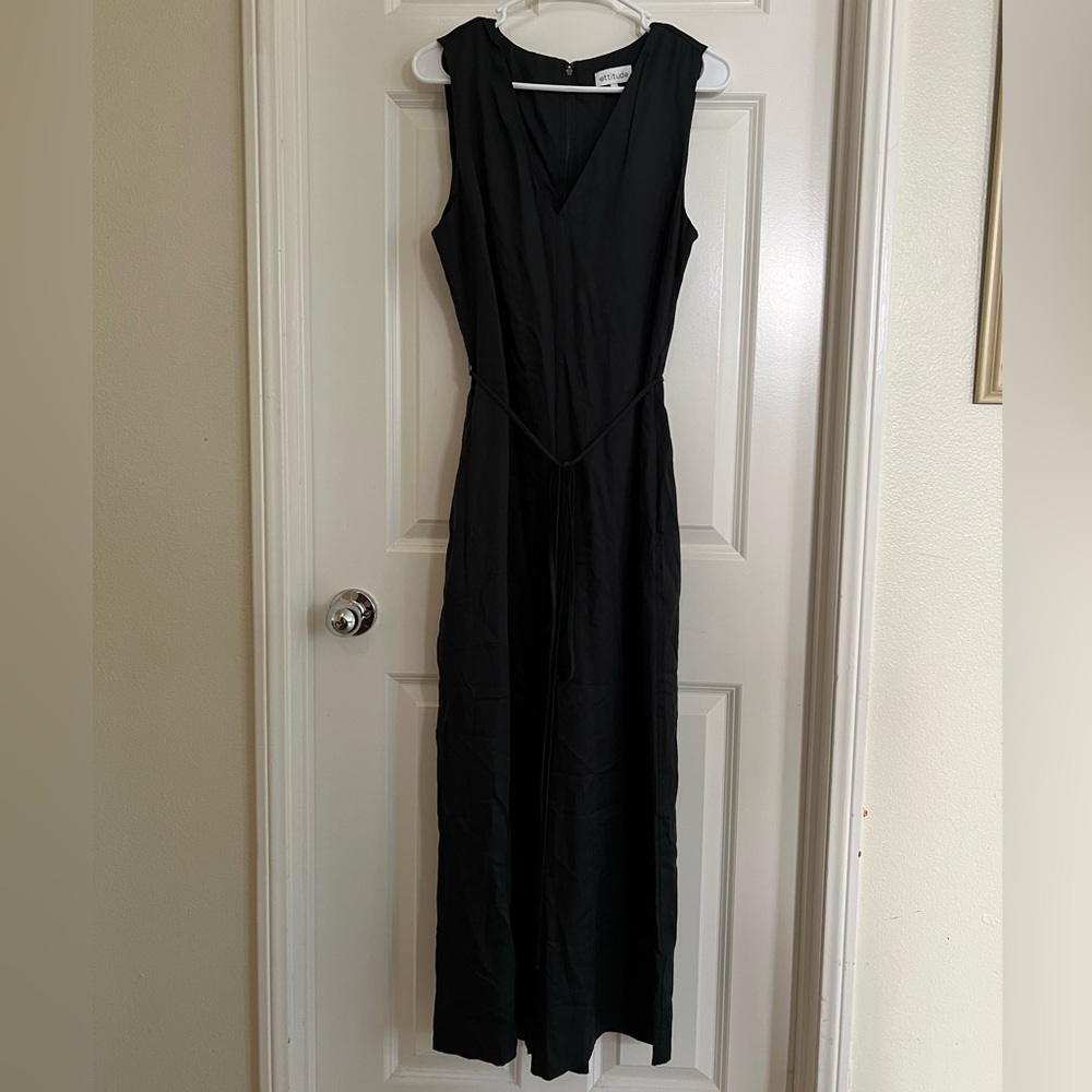 Ettitude Black V-Neck Sleeveless Sheath Jumpsuit